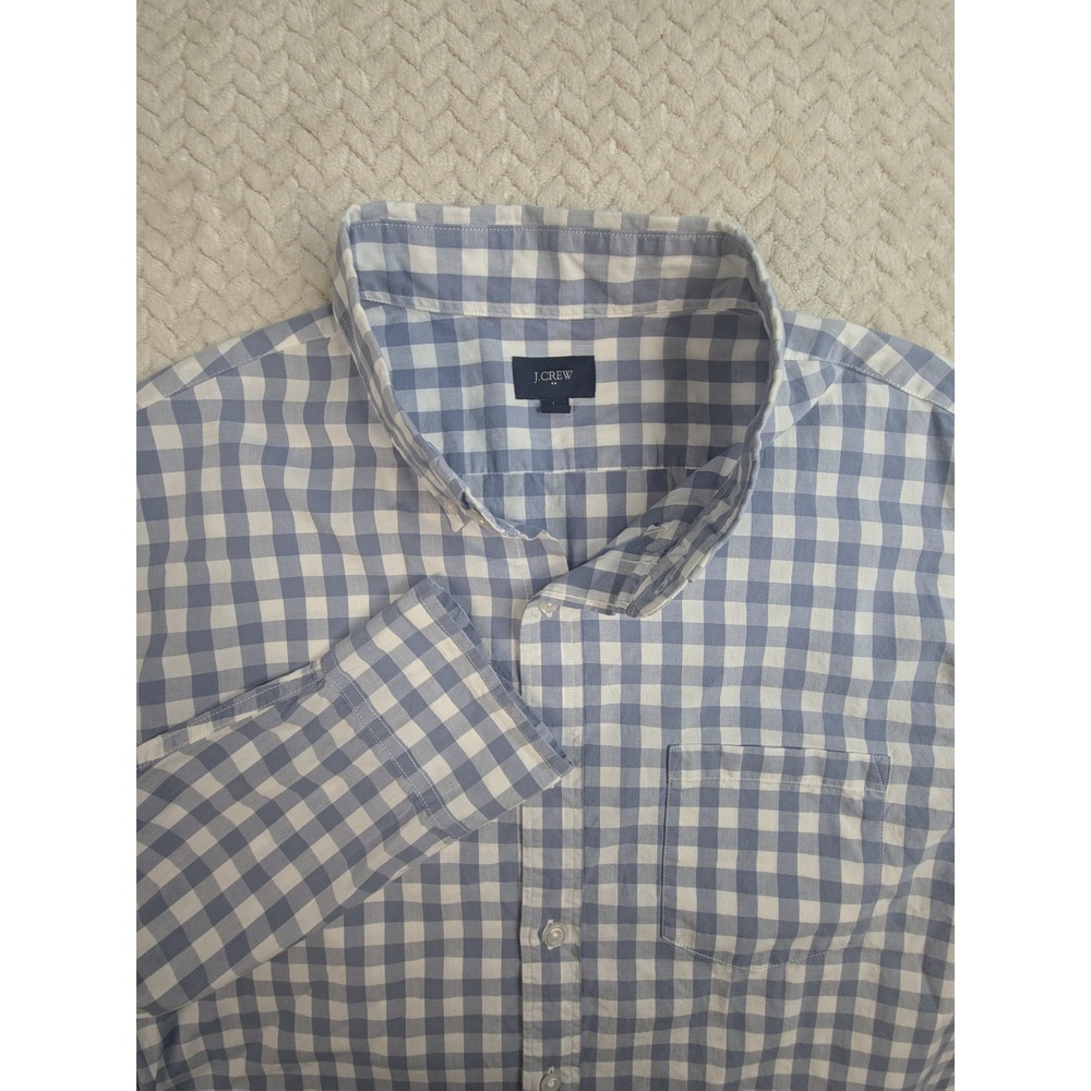 J.Crew Men's Button Down Shirt Blue White Gingham Check Long Sleeve Casual Large